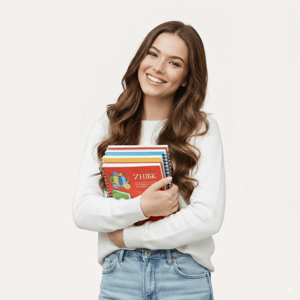 Smiling student holding books